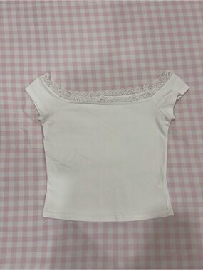 White Lace-Trim Off-Shoulder Crop Top
